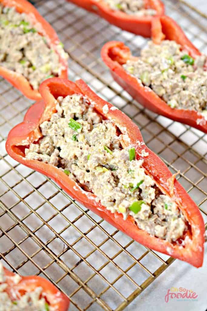 keto stuffed peppers with ground sausage and cream cheese filling