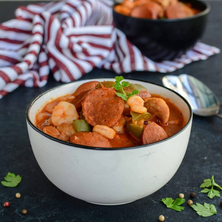 Keto Gumbo Made With Chicken, Shrimp And Sausage