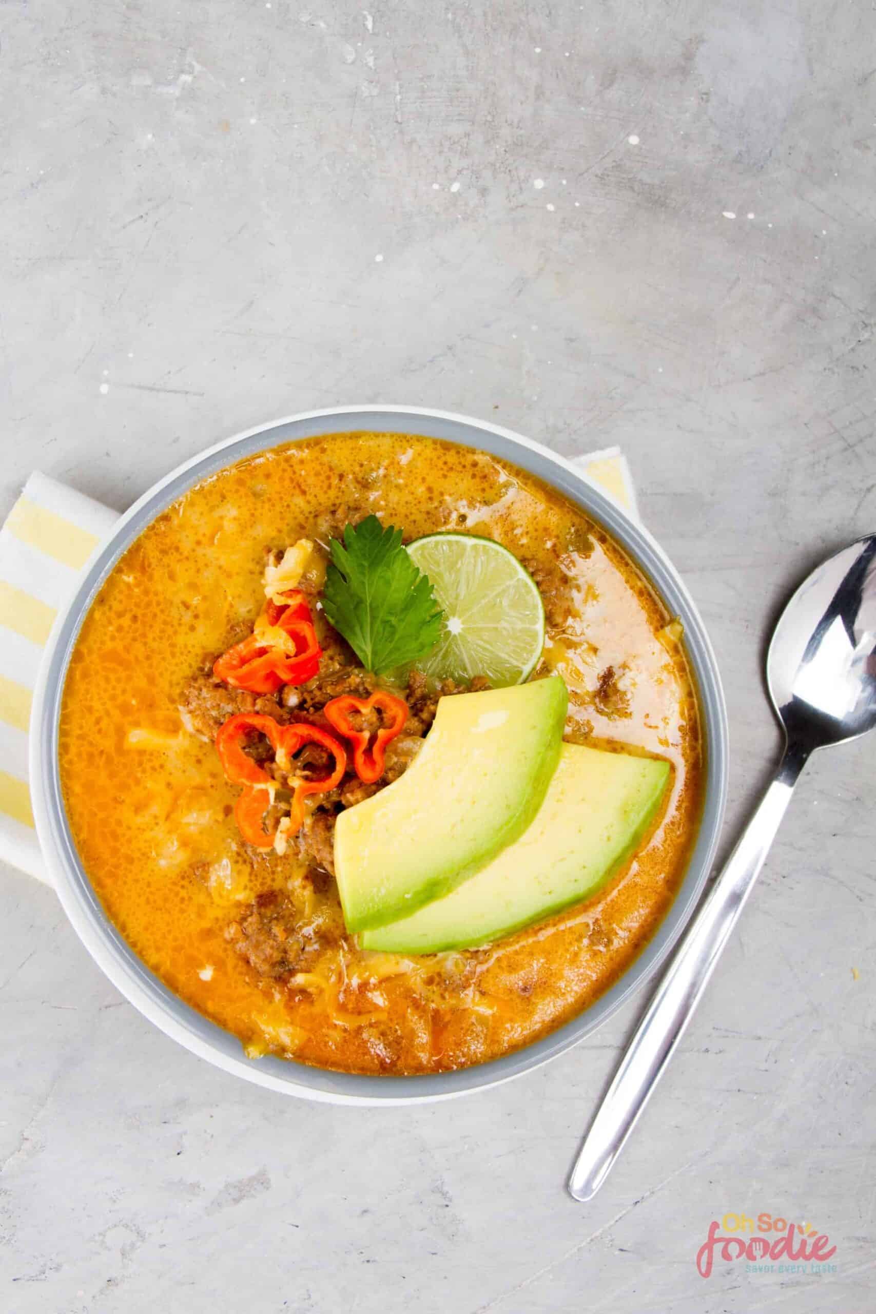 Keto Taco Soup With Ground Beef - Oh So Foodie