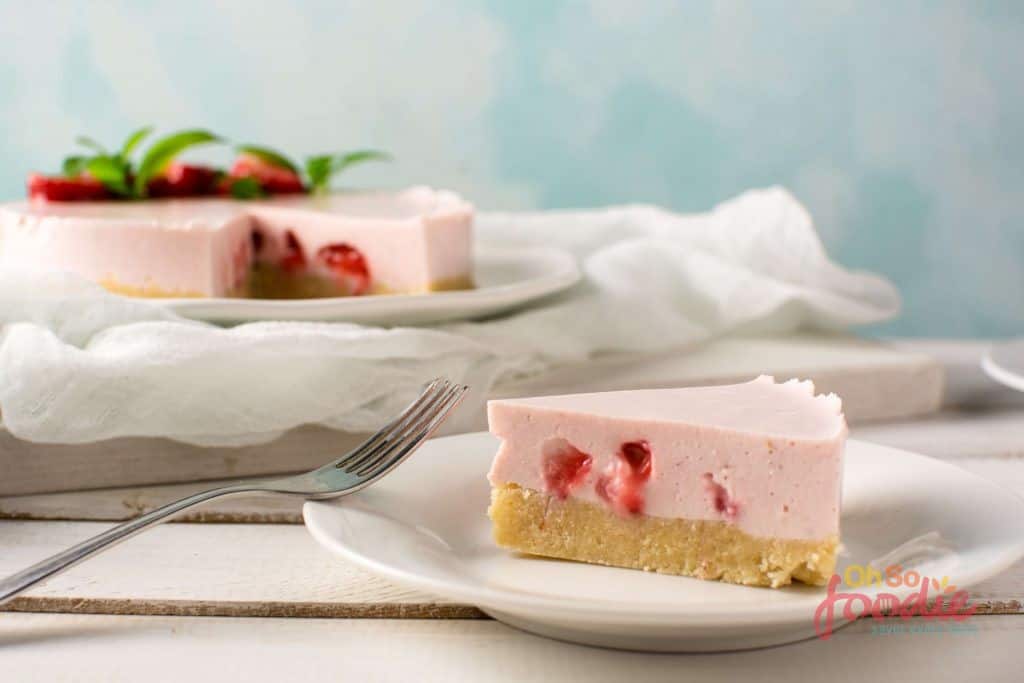 slice of keto strawberry cheesecake