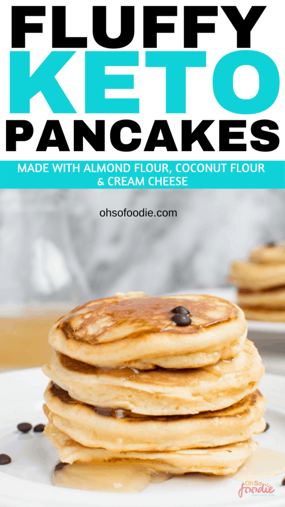 Sugar Free Fluffy Keto Pancakes made with almond flour, coconut flour and cream cheese with only 3.2g net carbs per serving! Super delicious keto breakfast pancakes that are made in minutes - an easy keto breakfast or keto snack! #ketobreakfast #ketopancakes #almondflourrecipes #coconutflourrecipes #lowcarbbreakfast #fluffypancakes