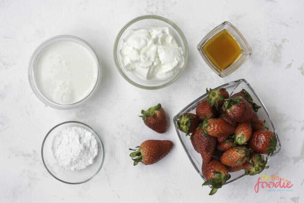 ingredients to make strawberry ice cream