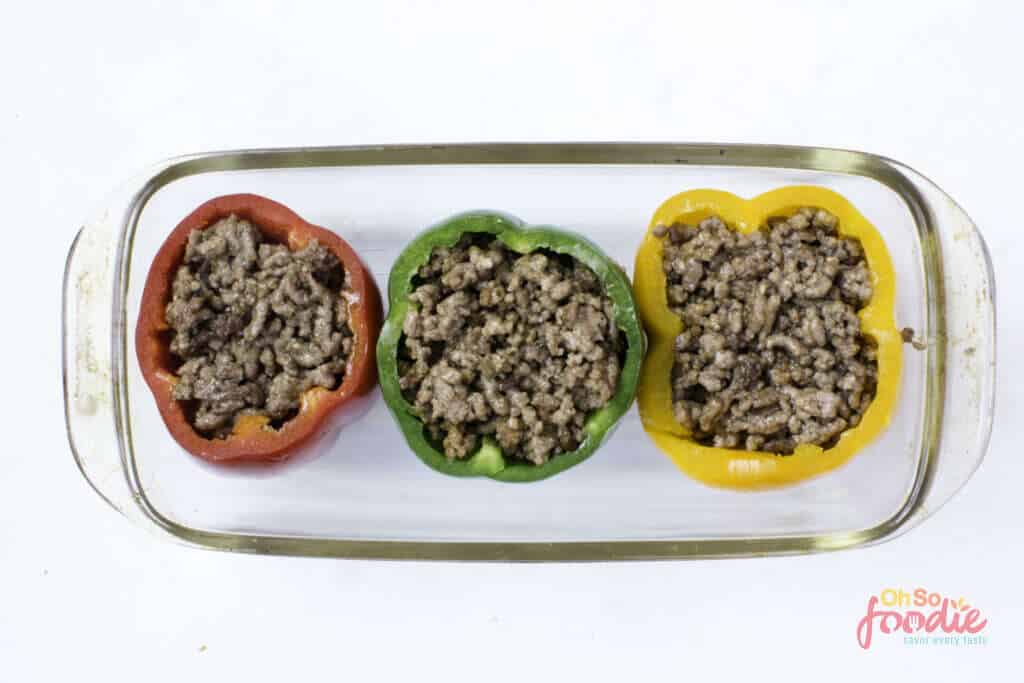 bell peppers with seasoned and cooked ground beef