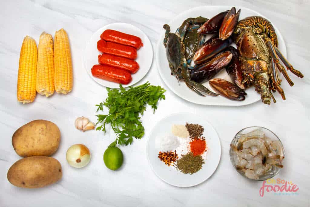 ingredients for a Seafood boil recipe