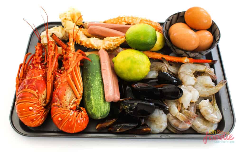 ingredients for seafood boil with eggs