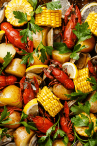 seafood boil with corn and potatoes