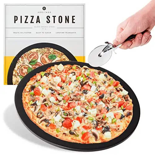 Heritage 15 pouces pierre à pizza en céramique antiadhésive avec roue à pizza