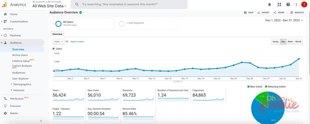 food blog traffic december 2022