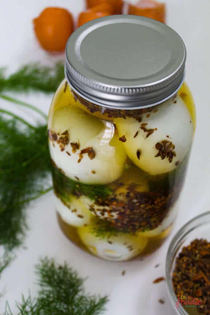 Pickled eggs with homemade pickling spice