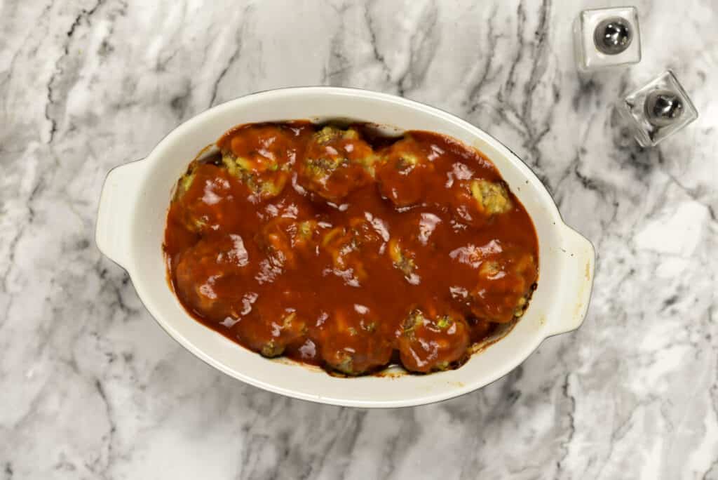 Meatballs with sauce on top